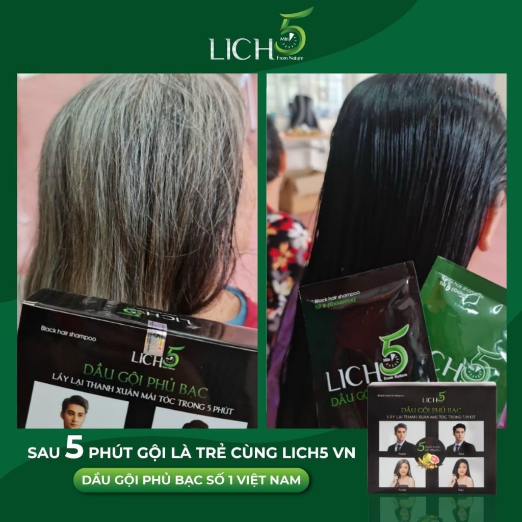 Dầu gội phủ bạc Lich5 cocayhoala dược đen tóc trong 5 phút không hại da đầu