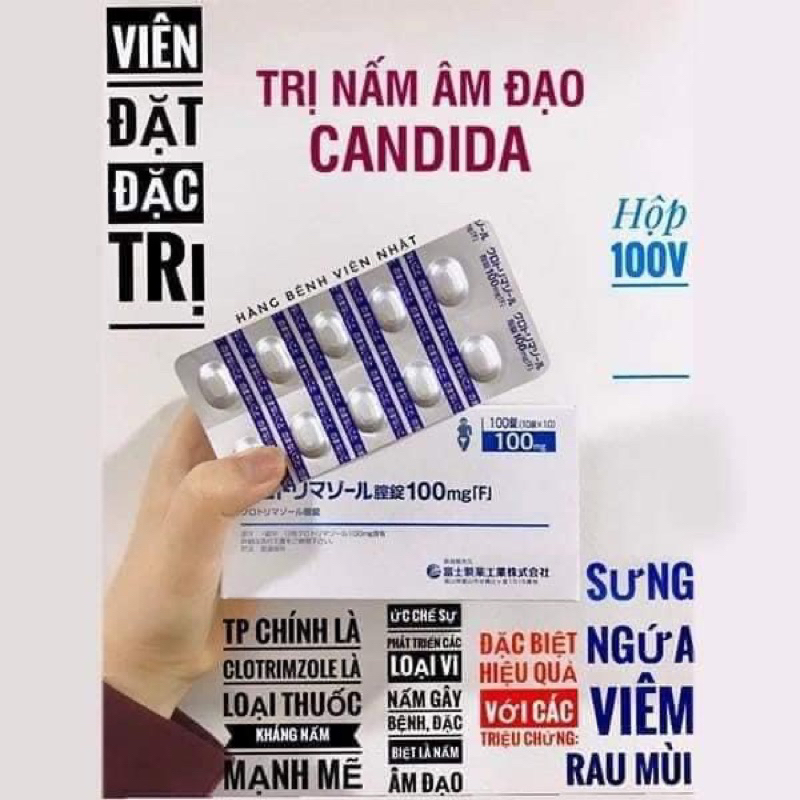 Viên đặt - Kem bôi PK Elcido 100mg của Nhật Bản vỉ 10 viên, hỗ trợ cải thiện nấm Candida