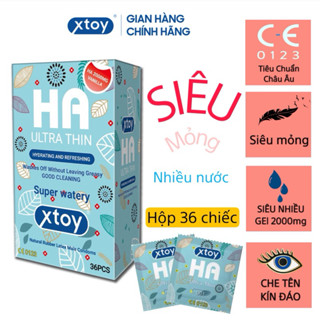 Bao cao su XTOY HA Ultra thin, siêu mỏng, siêu nhiều bôi trơn 2000mg gốc nước, hộp 36 bcs
