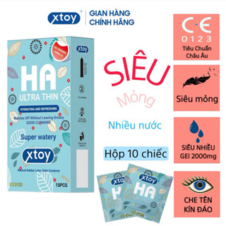 Bao cao su XTOY HA Ultra thin siêu mỏng siêu nhiều bôi trơn 2000mg gốc nước hộp 10 bcs 