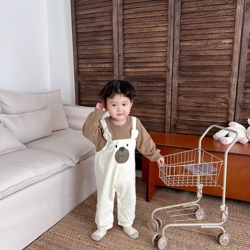 Body Yếm Dài Tay Cho Bé, Bộ Đồ Liền Thân Bé Trai Bé Gái, Mẫu Body Thu Đông Hình Gấu Đáng Yêu Cho Trẻ Từ 3-12kg