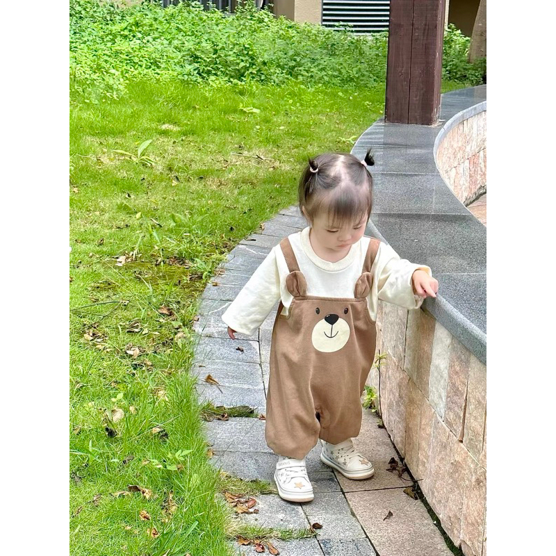 Body Yếm Dài Tay Cho Bé, Bộ Đồ Liền Thân Bé Trai Bé Gái, Mẫu Body Thu Đông Hình Gấu Đáng Yêu Cho Trẻ Từ 3-12kg