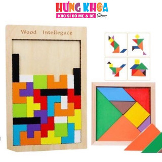  Combo TETRIS Xếp gạch và TRÍ UẨN tangram - Đồ chơi trí tuệ size đại hàng chuẩn cho bé