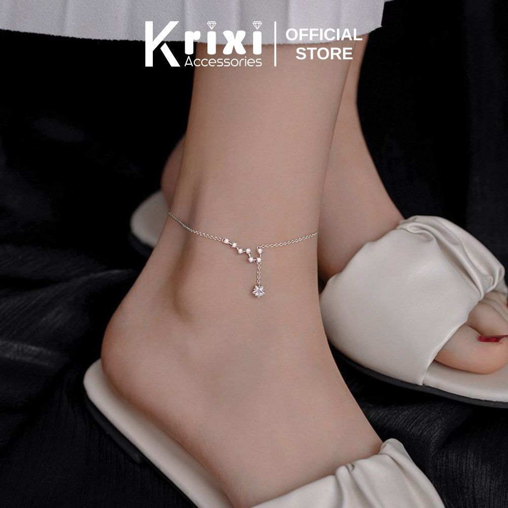 Lắc chân bạc 925 Krixi Silver, vòng chân đính đá ngôi sao xinh xắn, dễ thương