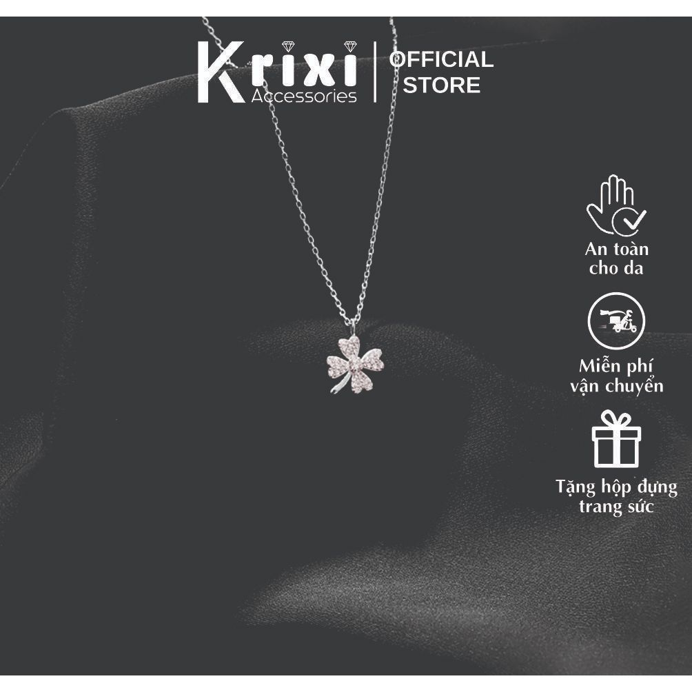 Dây chuyền bạc 925 Krixi Silver, vòng cổ bạc nữ cỏ bốn lá thời thượng, sang trọng