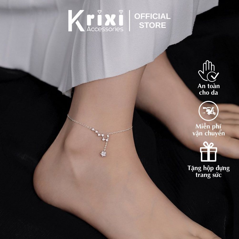 Lắc chân bạc 925 Krixi Silver, vòng chân đính đá ngôi sao xinh xắn, dễ thương