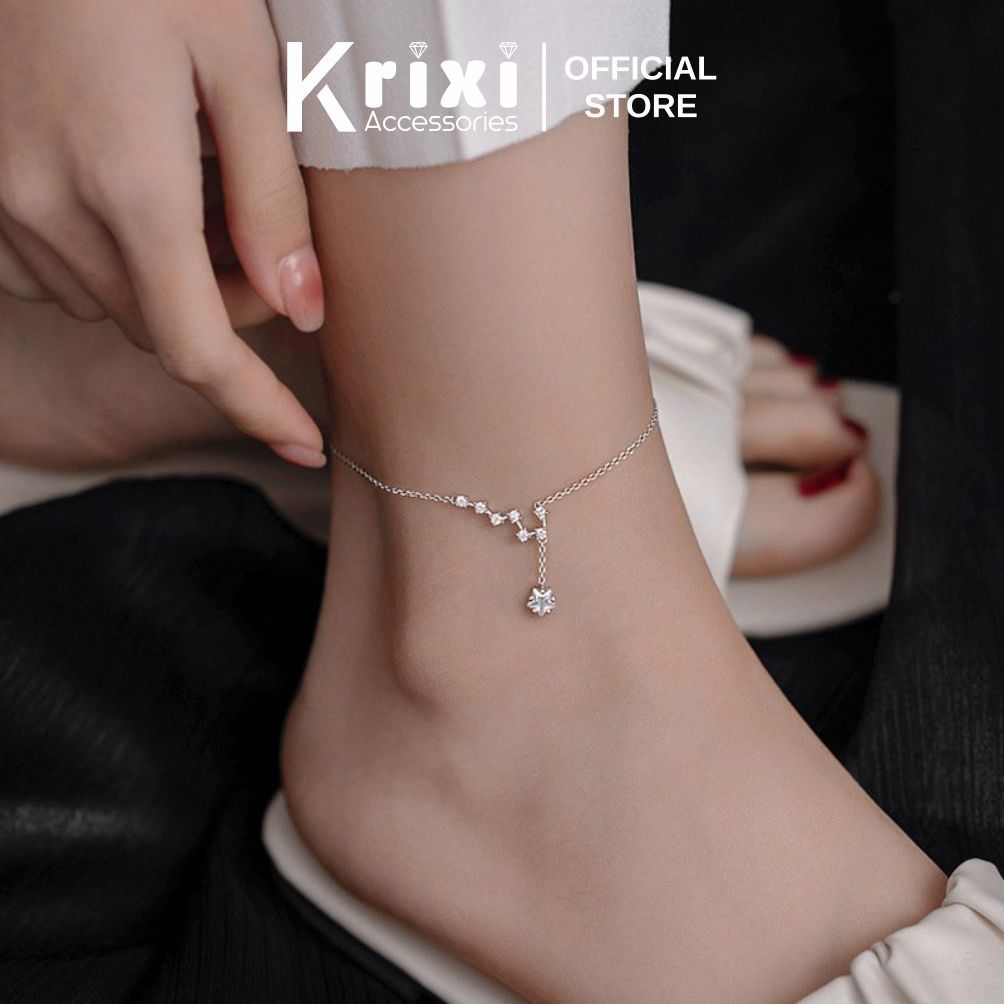 Lắc chân bạc 925 Krixi Silver, vòng chân đính đá ngôi sao xinh xắn, dễ thương