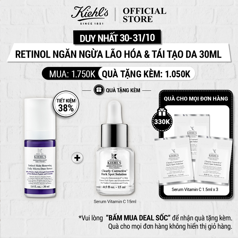 Tinh chất giúp da tái tạo, căng mướt & sáng khỏe Kiehl's Retinol Micro-Dose 30ml