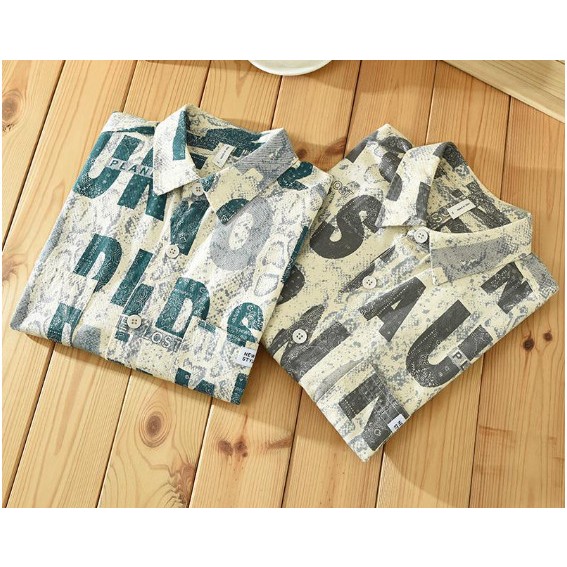 Áo sơ mi nam ngắn tay họa tiết in BASIC - chất vải đũi lụa mềm mịn thoáng khí nhanh khô