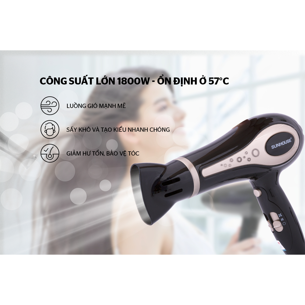 Máy sấy tóc SUNHOUSE SHD2317 năng suất lớn 1800W Bảo hành cả nước 12 tháng