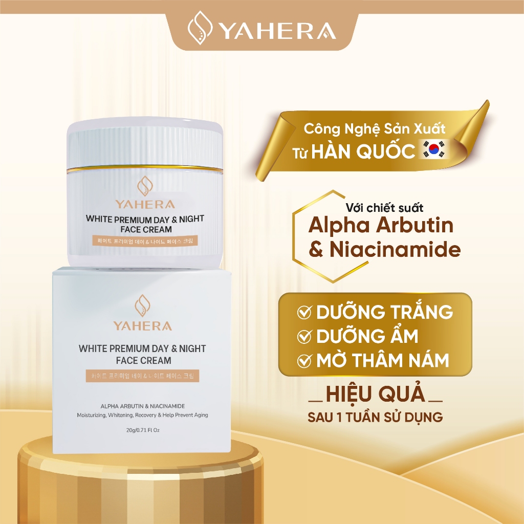 Bộ đôi dưỡng trắng ban đêm YAHERA Gồm serum dưỡng trắng 30g và kem dưỡng trắng da mặt 20g