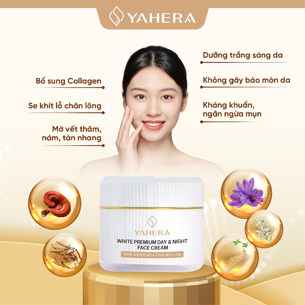 Bộ đôi dưỡng trắng ban đêm YAHERA Gồm serum dưỡng trắng 30g và kem dưỡng trắng da mặt 20g
