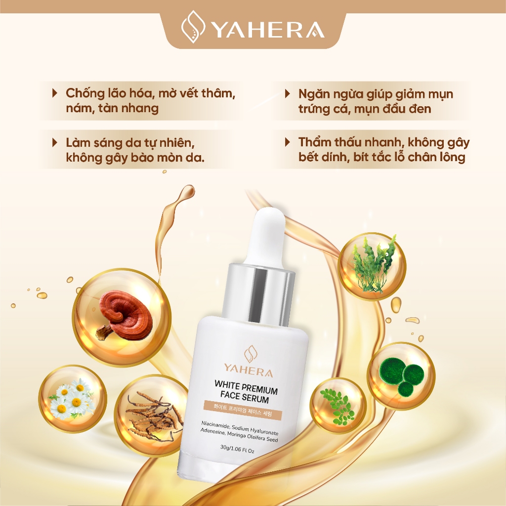 Bộ đôi dưỡng trắng ban đêm YAHERA Gồm serum dưỡng trắng 30g và kem dưỡng trắng da mặt 20g