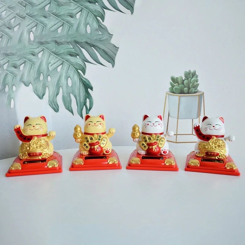 Mèo thần tài vẫy tay năng lượng mặt trời ver 2  biểu tượng tài lộc bình an, trang trí phòng khách, bàn làm việc