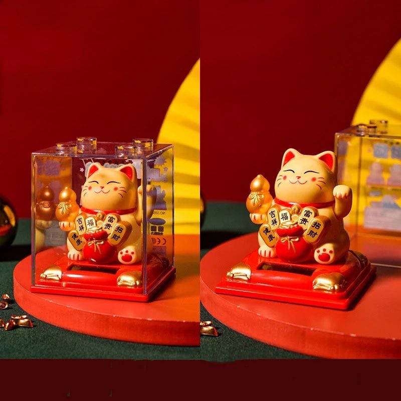 Mèo thần tài vẫy tay năng lượng mặt trời ver 2  biểu tượng tài lộc bình an, trang trí phòng khách, bàn làm việc