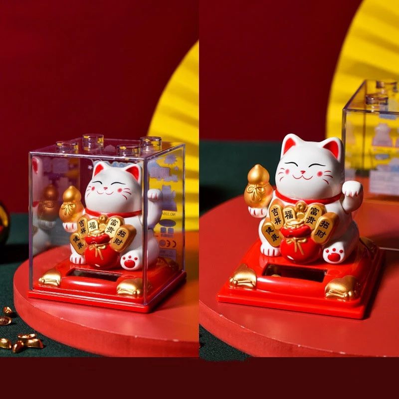Mèo thần tài vẫy tay năng lượng mặt trời ver 2  biểu tượng tài lộc bình an, trang trí phòng khách, bàn làm việc