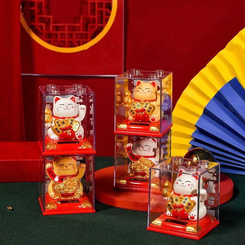 Mèo thần tài vẫy tay năng lượng mặt trời ver 2  biểu tượng tài lộc bình an, trang trí phòng khách, bàn làm việc