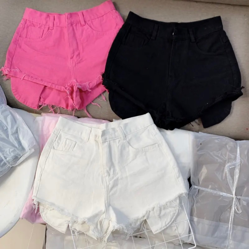 Quần Short Jeans Nữ Lưng Cao Túi Dài Đủ Màu Trơn Lưng Cao Chất Vãi Dày Dặn