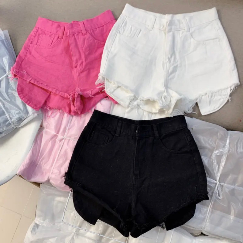 Quần Short Jeans Nữ Lưng Cao Túi Dài Đủ Màu Trơn Lưng Cao Chất Vãi Dày Dặn
