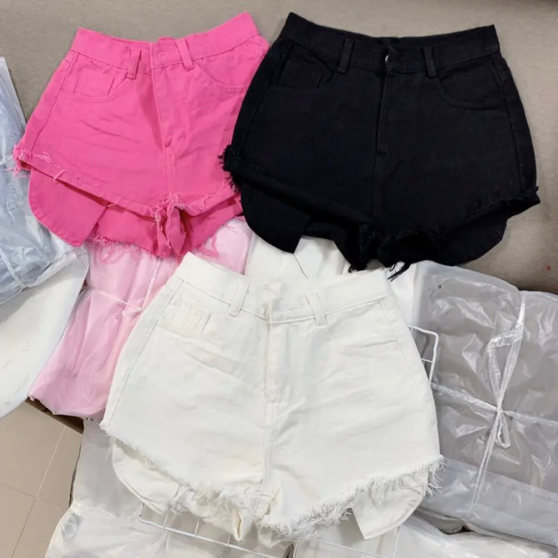 Quần Short Jeans Nữ Lưng Cao Túi Dài Đủ Màu Trơn Lưng Cao Chất Vãi Dày Dặn