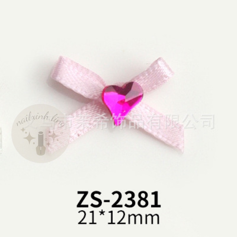 Charm Nơ Vải Ruyban Đính Đá Hình Tim Mẫu Mới Hot R2- Phụ Kiện Nơ Vải Ruy Băng Đá Tim