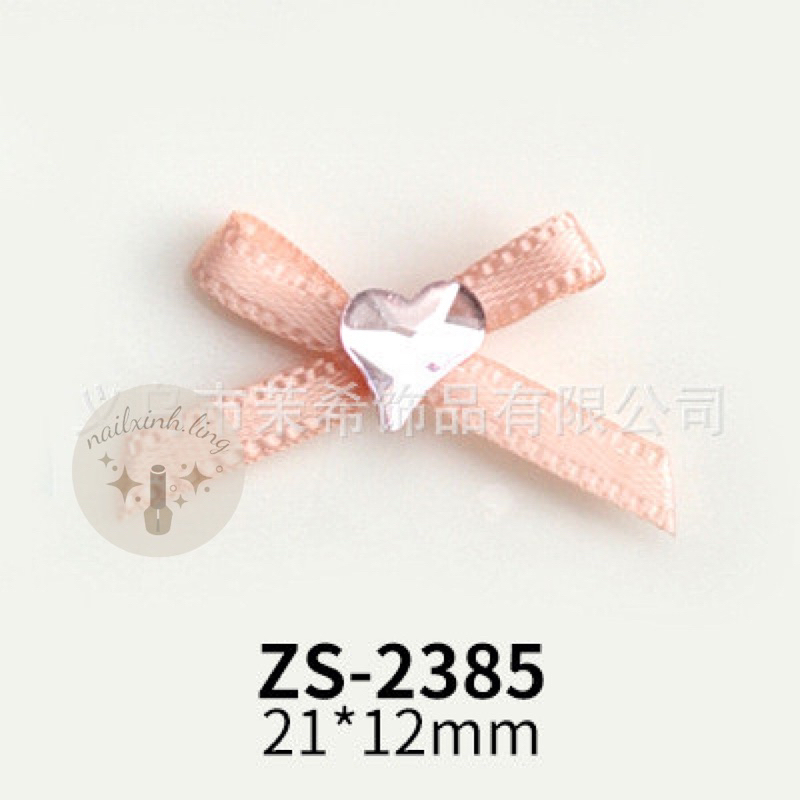 Charm Nơ Vải Ruyban Đính Đá Hình Tim Mẫu Mới Hot R2- Phụ Kiện Nơ Vải Ruy Băng Đá Tim