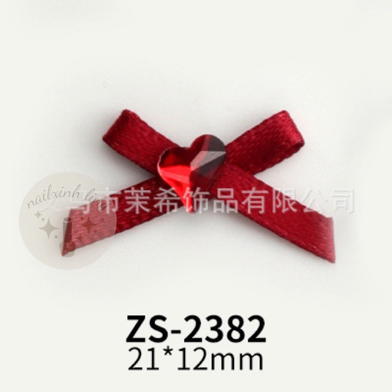 Charm Nơ Vải Ruyban Đính Đá Hình Tim Mẫu Mới Hot R2- Phụ Kiện Nơ Vải Ruy Băng Đá Tim