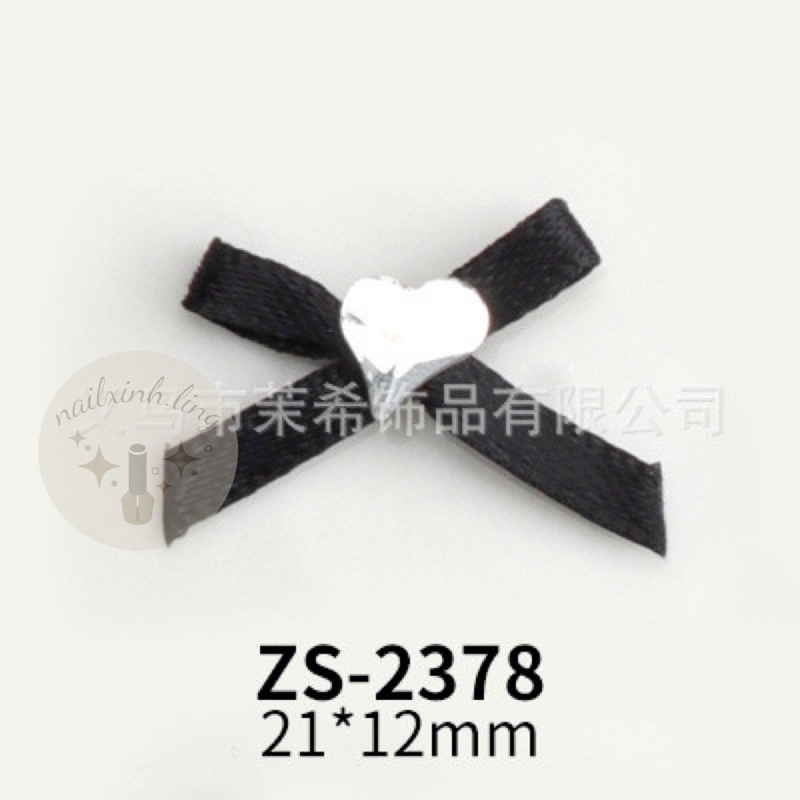 Charm Nơ Vải Ruyban Đính Đá Hình Tim Mẫu Mới Hot R2- Phụ Kiện Nơ Vải Ruy Băng Đá Tim