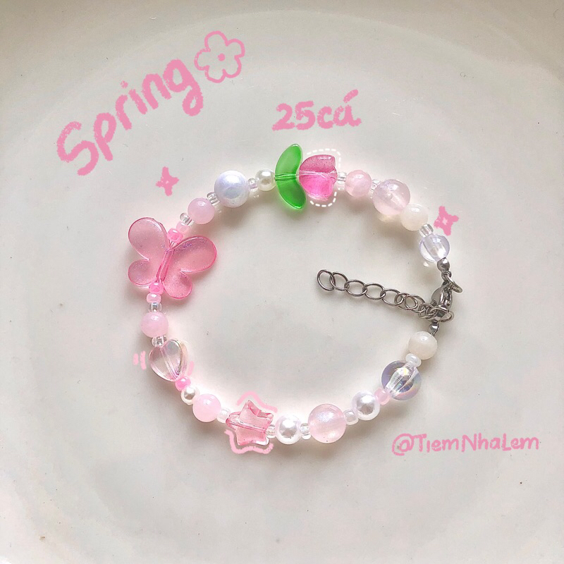 vòng tay chuỗi hạt hoa tulip hồng- KHÔNG GỈ - vòng tay handmade chuỗi hạt