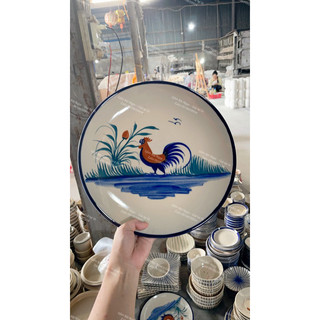 Dĩa Gốm Cao Cấp Vẽ Gà Trống Nhiều Loại Từ 20cm Đến 38cm Hình Vuông/Chữ Nhật/Ovan/Tròn - Gốm Xưa Lái Thiêu - Nam Bộ