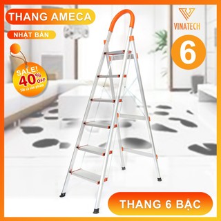 Thang nhôm ghế gấp gọn chữ a 3-7 ameca bậc thông minh, thang gấp inox 304 xếp gọn gia đình mks068