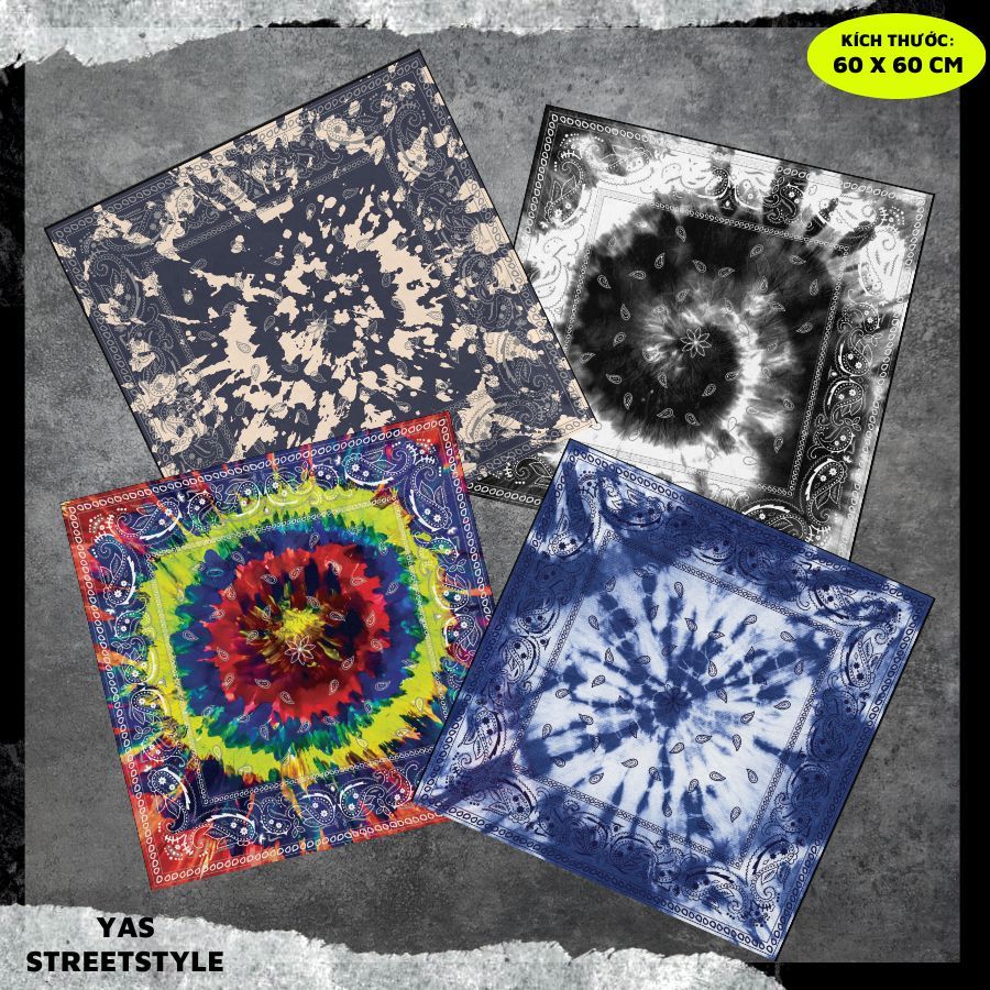 Khăn bandana lụa, khăn turban lụa cao cấp KHÔNG ĐƯỜNG MAY GẤP MÉP phong cách streetstyle khăn lụa vuông 60x60