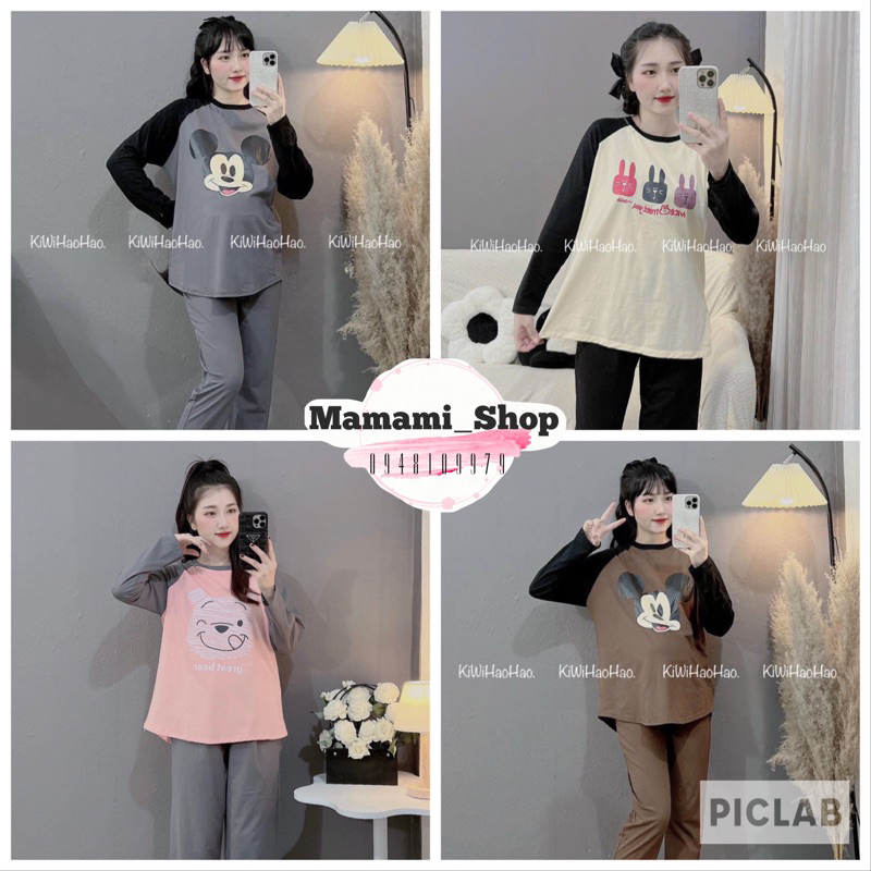 Bộ Đồ Bầu Mặc Nhà Chất Cotton Co Dãn Hình Xinh (HÀNG LOẠI 1)