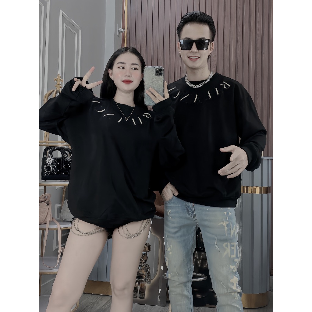 Áo thu đông cặp đôi nam nữ fom dáng sweater thêu balence chất nỉ 2 da dày dặn mặc rất ấm