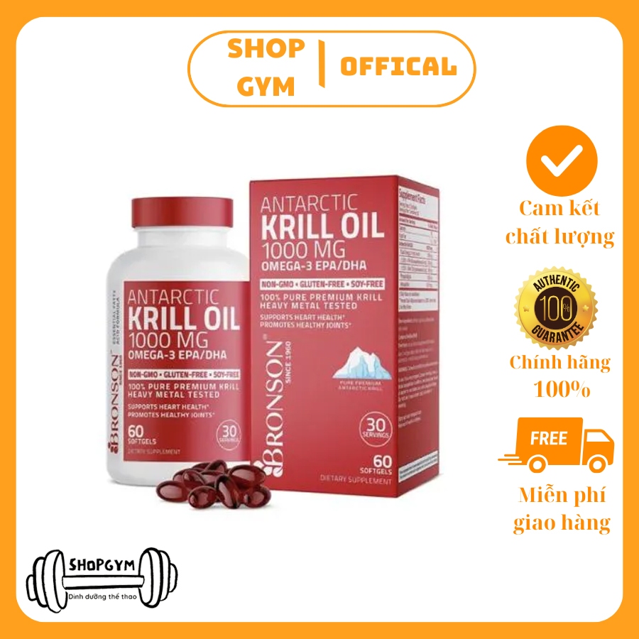 Dầu nhuyễn thể Bronson Antarctic Krill Oil Omega-3 EPA/DHA, 1000 mg, dầu cá hỗ trợ sức khỏe, nâng cao đề kháng
