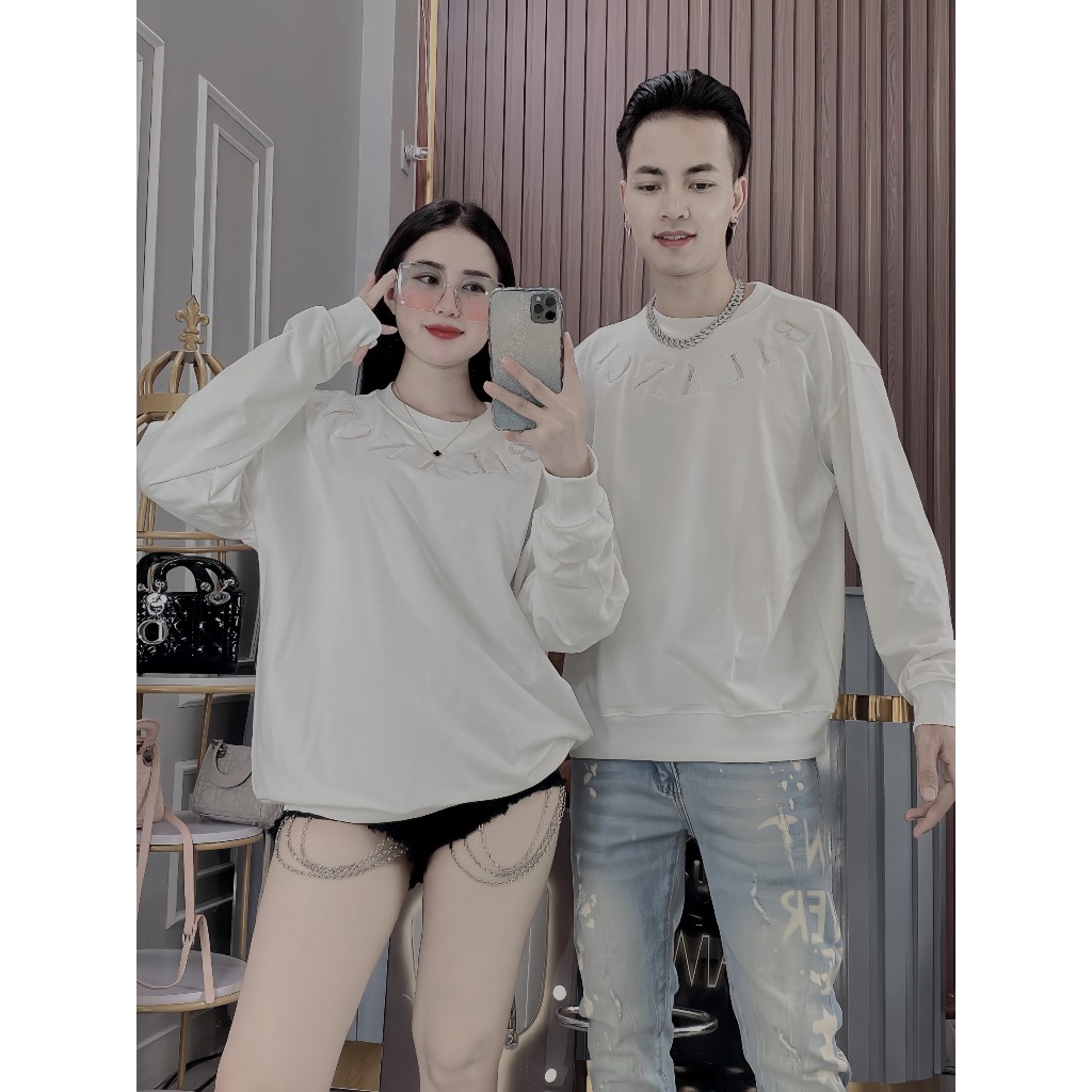 Áo thu đông cặp đôi nam nữ fom dáng sweater thêu balence chất nỉ 2 da dày dặn mặc rất ấm