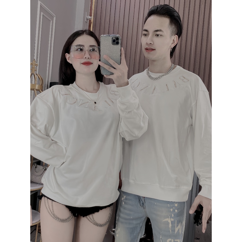 Áo thu đông cặp đôi nam nữ fom dáng sweater thêu balence chất nỉ 2 da dày dặn mặc rất ấm