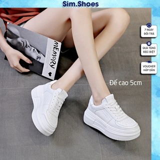 Giày thể thao nữ đế độn 5cm Full Trắng đế bánh mì tăng chiều cao phong cách Hàn Quốc