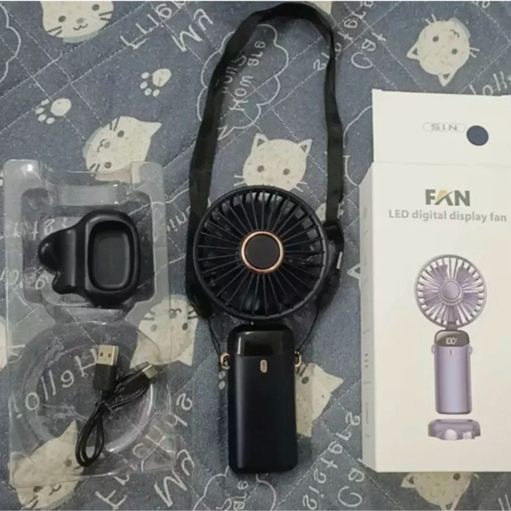 Quạt Mini Cầm Tay Tích Điện N15,Pin Sạc 10.000mAh,5 Tốc Độ Gió, Xoay Linh Hoạt 90 Độ Có Dây Đeo Cổ,Đèn LED Hiển Thị