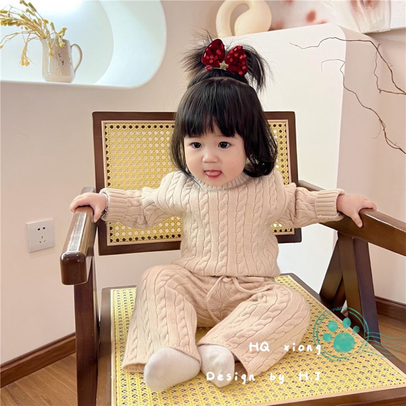 Set Bộ Len vặn thừng siêu mềm cho bé gái