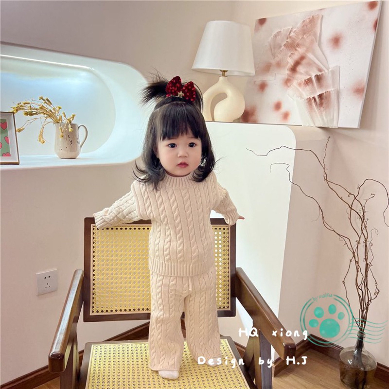 Set Bộ Len vặn thừng siêu mềm cho bé gái