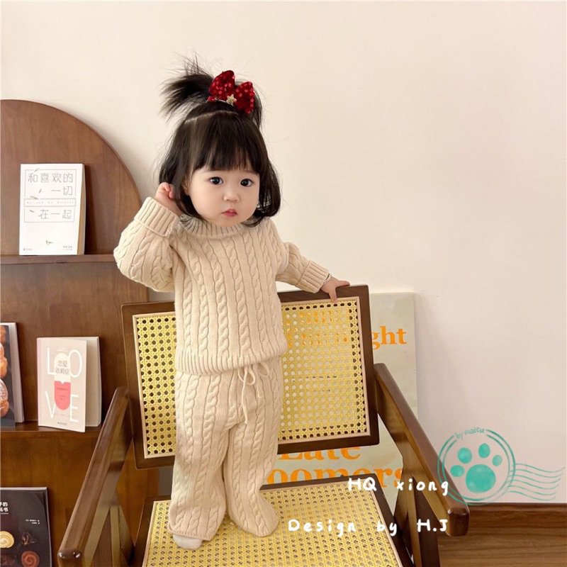 Set Bộ Len vặn thừng siêu mềm cho bé gái