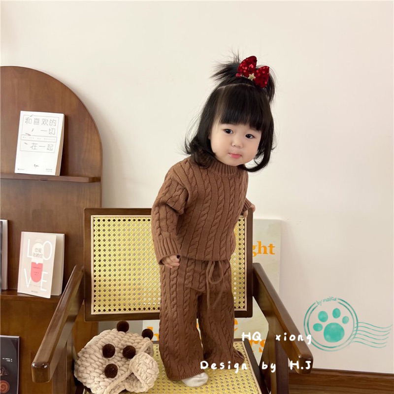 Set Bộ Len vặn thừng siêu mềm cho bé gái