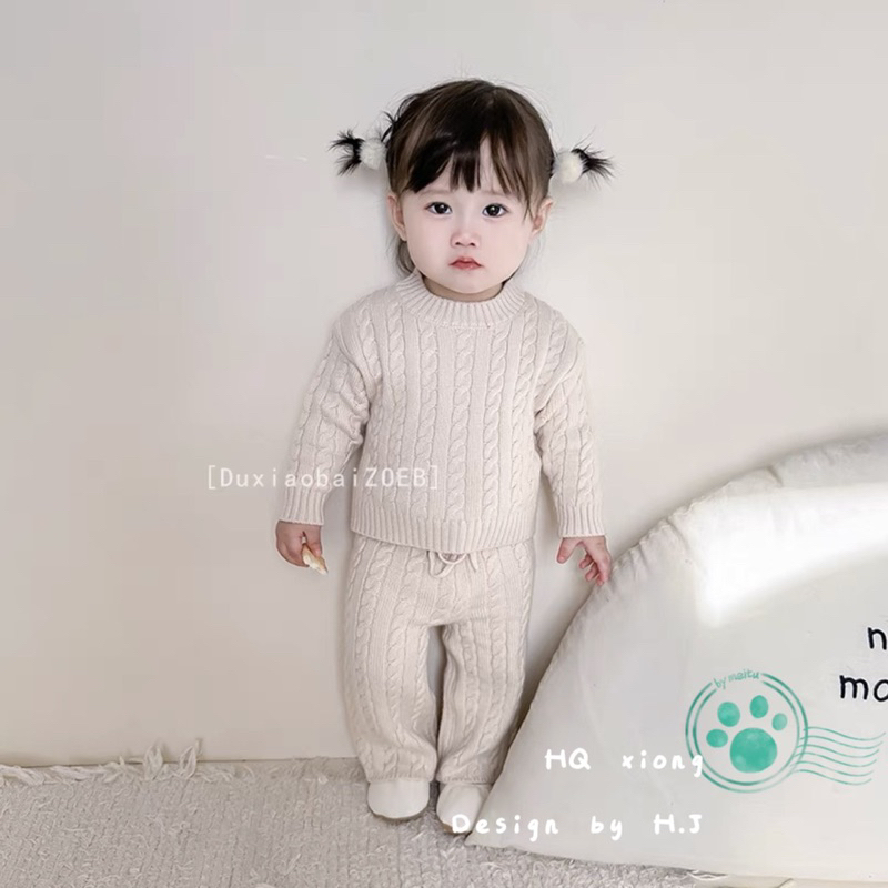 Set Bộ Len vặn thừng siêu mềm cho bé gái