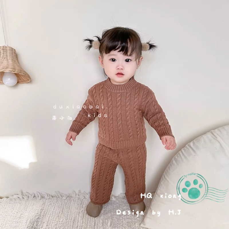 Set Bộ Len vặn thừng siêu mềm cho bé gái