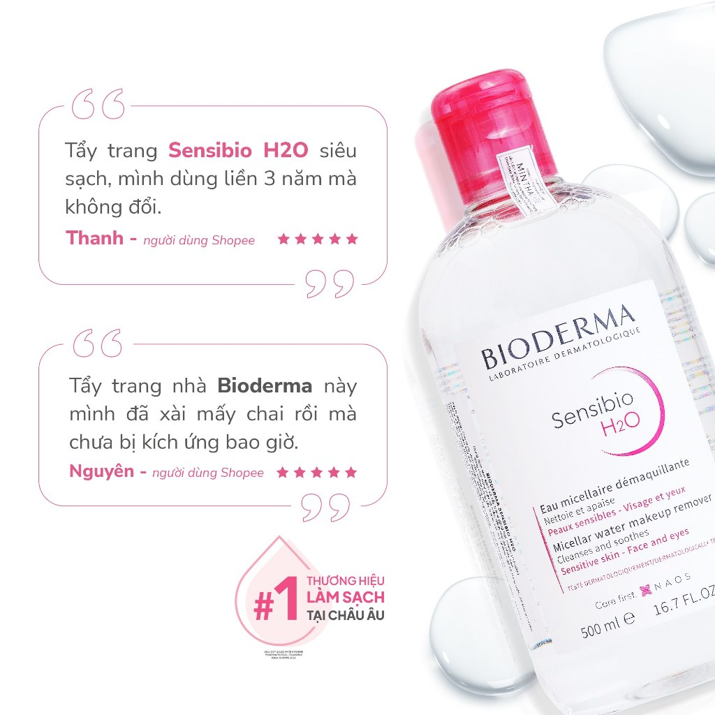 Nước tẩy trang Bioderma hồng Micellar Sensibio 100ml - 250ml - 500ml, dung dịch làm sạch dành cho da thường và da nhạy c