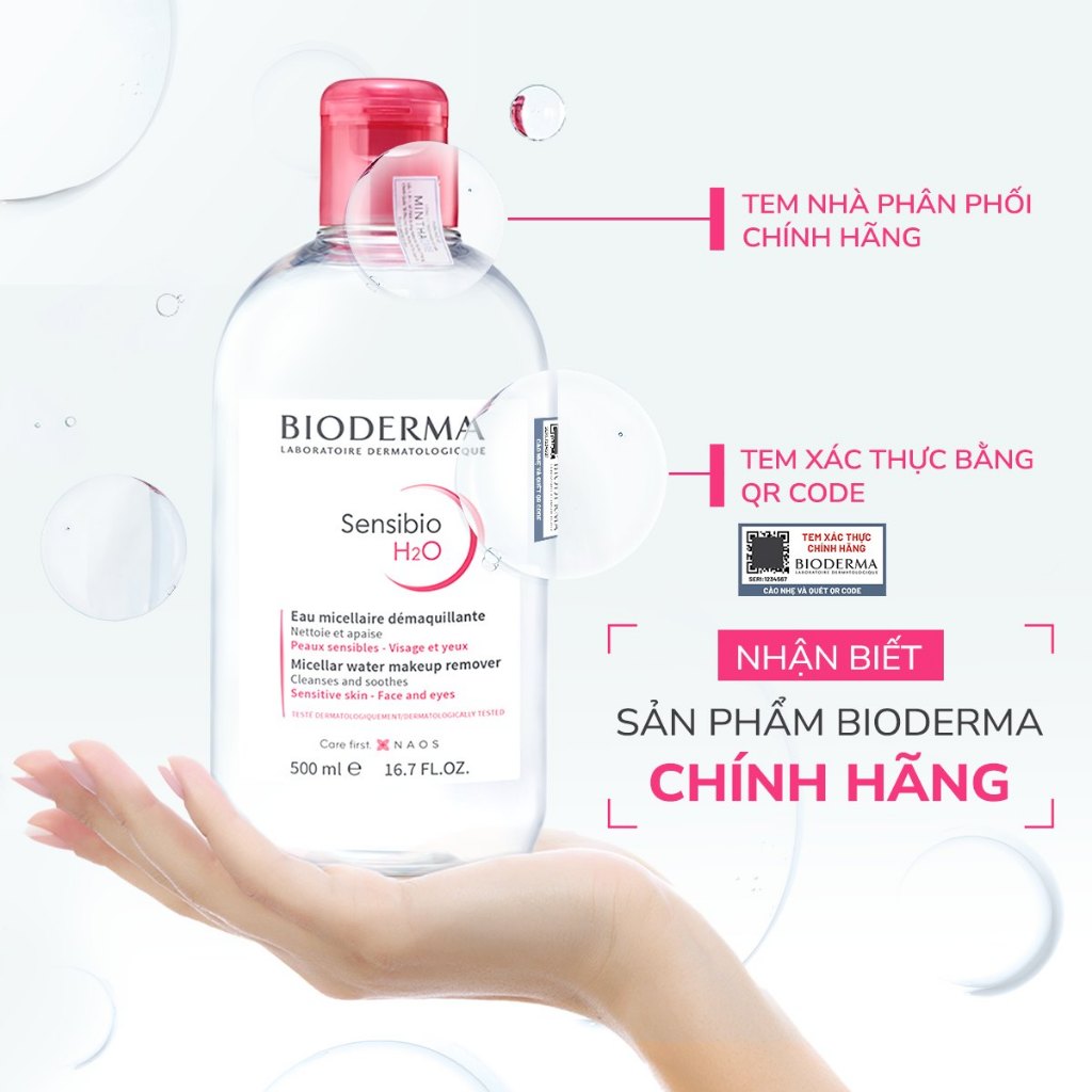 Nước tẩy trang Bioderma hồng Micellar Sensibio 100ml - 250ml - 500ml, dung dịch làm sạch dành cho da thường và da nhạy c