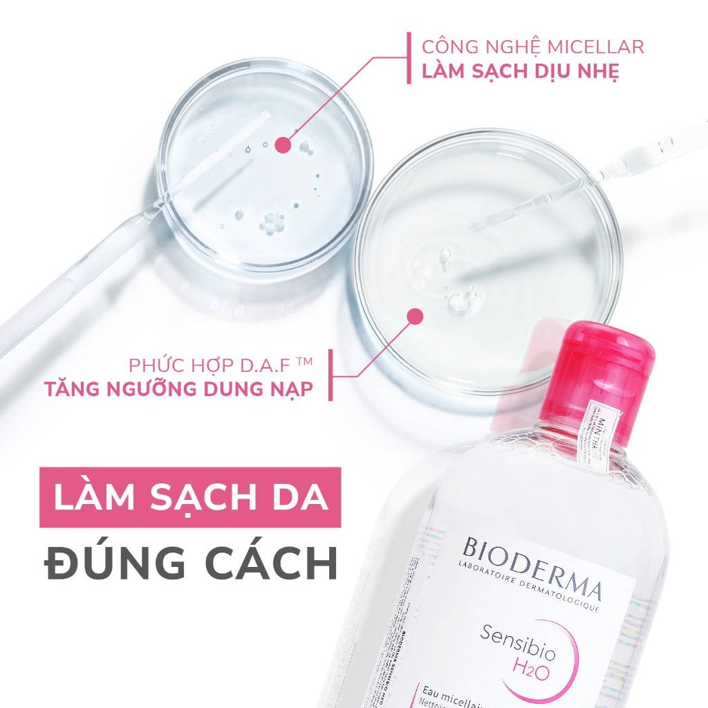 Nước tẩy trang Bioderma hồng Micellar Sensibio 100ml - 250ml - 500ml, dung dịch làm sạch dành cho da thường và da nhạy c