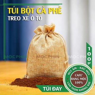 Túi thơm bột cà phê rang mộc II 100gr II treo xe ô tô, khử mùi xe, làm thơm phòng, tủ quần áo II túi vải đay dây rút II