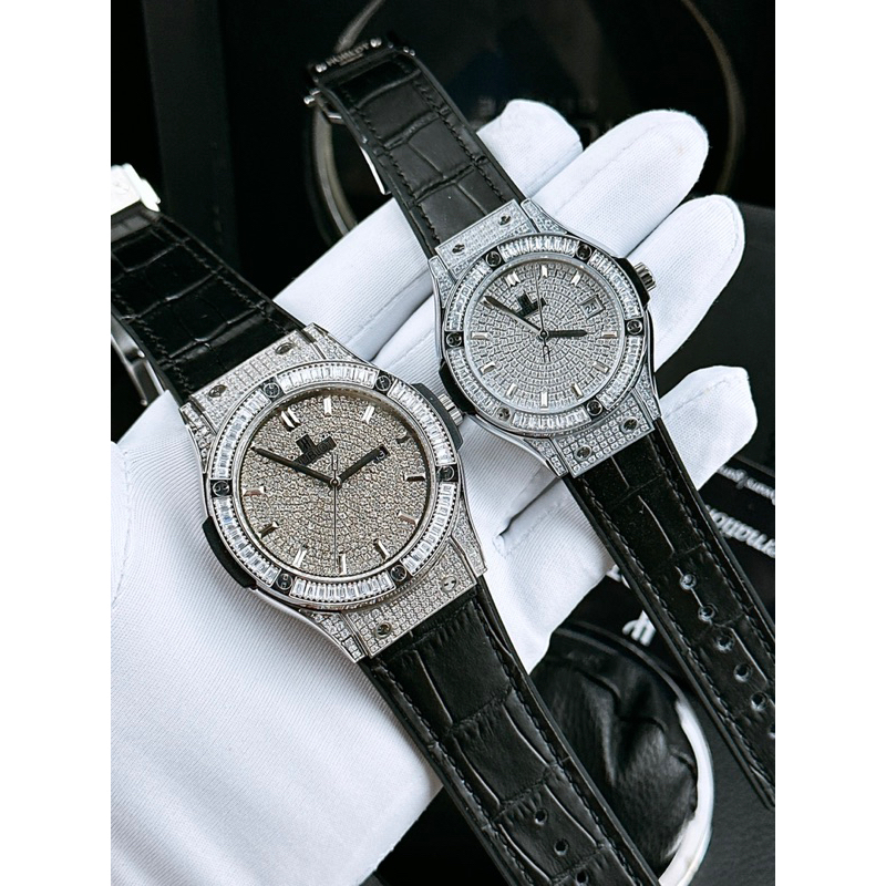 Đồng hồ cặp cao cấp nam nữ mặt tròn dây cao su